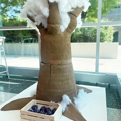 Julie Lebron '25, Strange Liberty, winner of the President's Award for Public Art, on view in the lobby of the Student Services Building ...