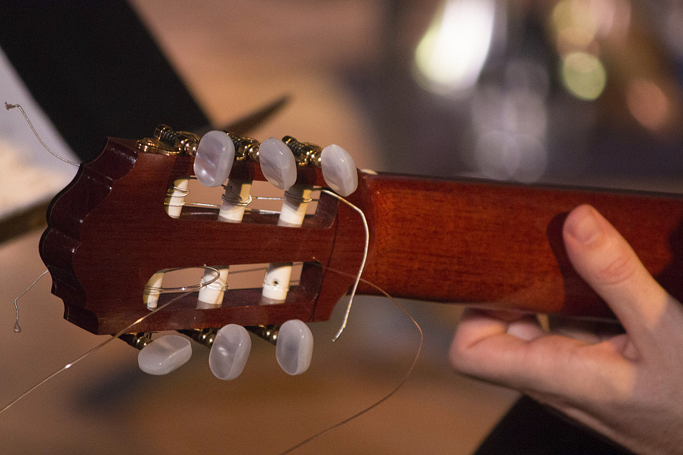 Contemporary Ensemble Guitar Reverse of a classical guitar headstock and neck