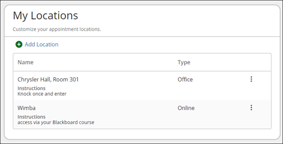 screenshot of 'my locations' page from Starfish